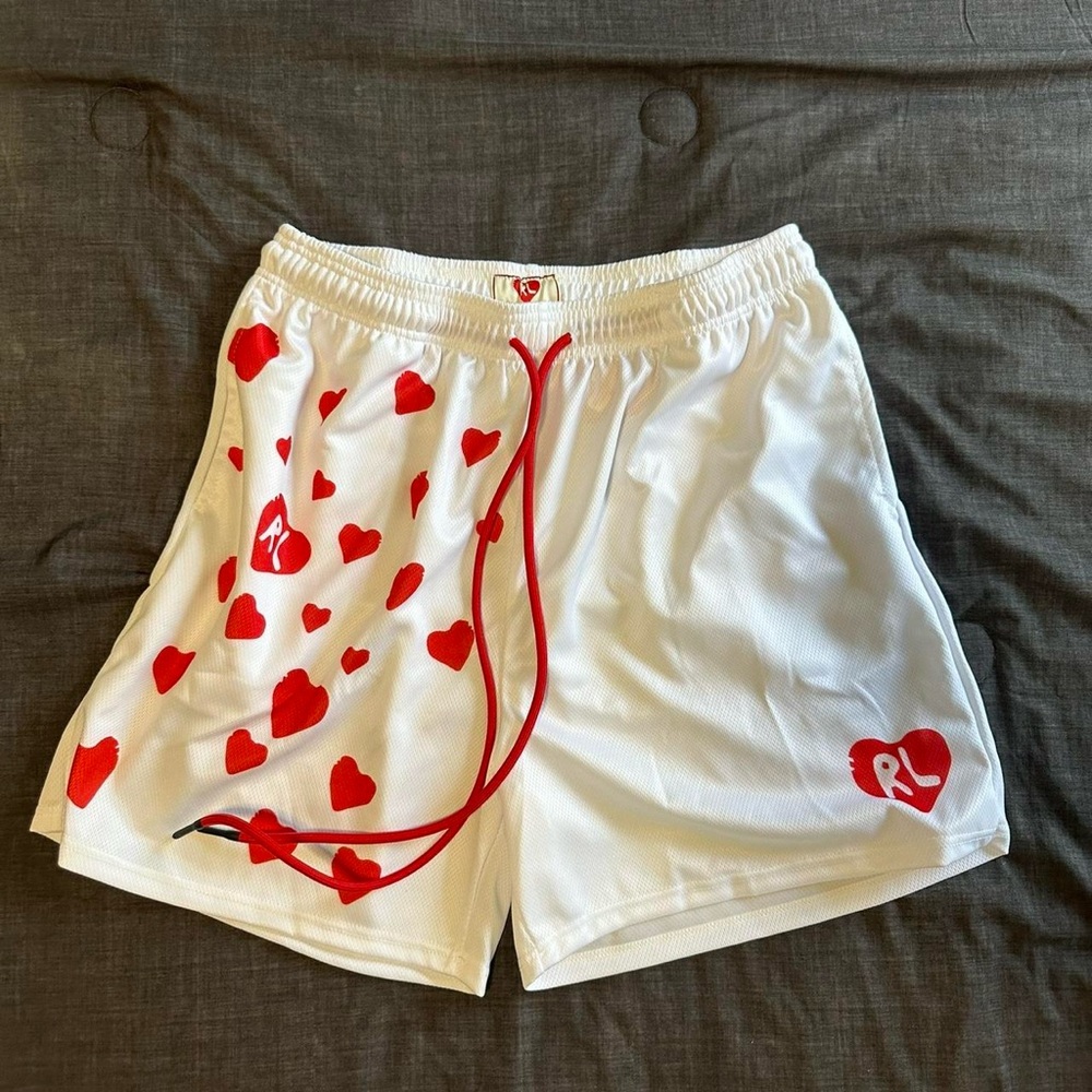 Men's White and Red Shorts